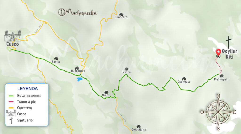 Mapa de la ruta desde Cusco al Santuario del Señor de Qoyllur Riti